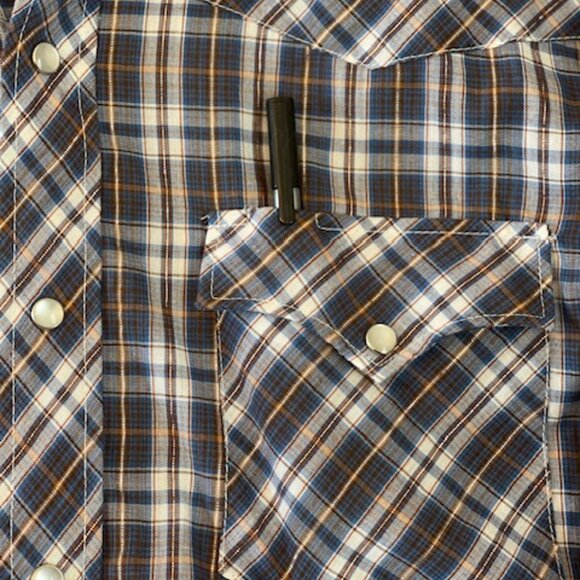 Vintage Pearl Snap Men's XL Navy Silver Plaid Western Youngbloods Long Sleeve - Picture 3 of 5